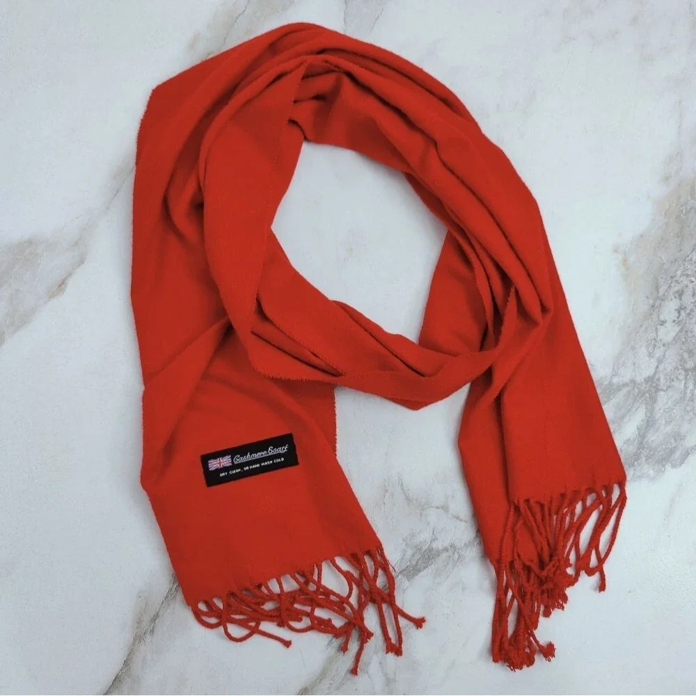 Unbranded Unisex Cashmere Scarf Wrap Bright Red 12”x37”